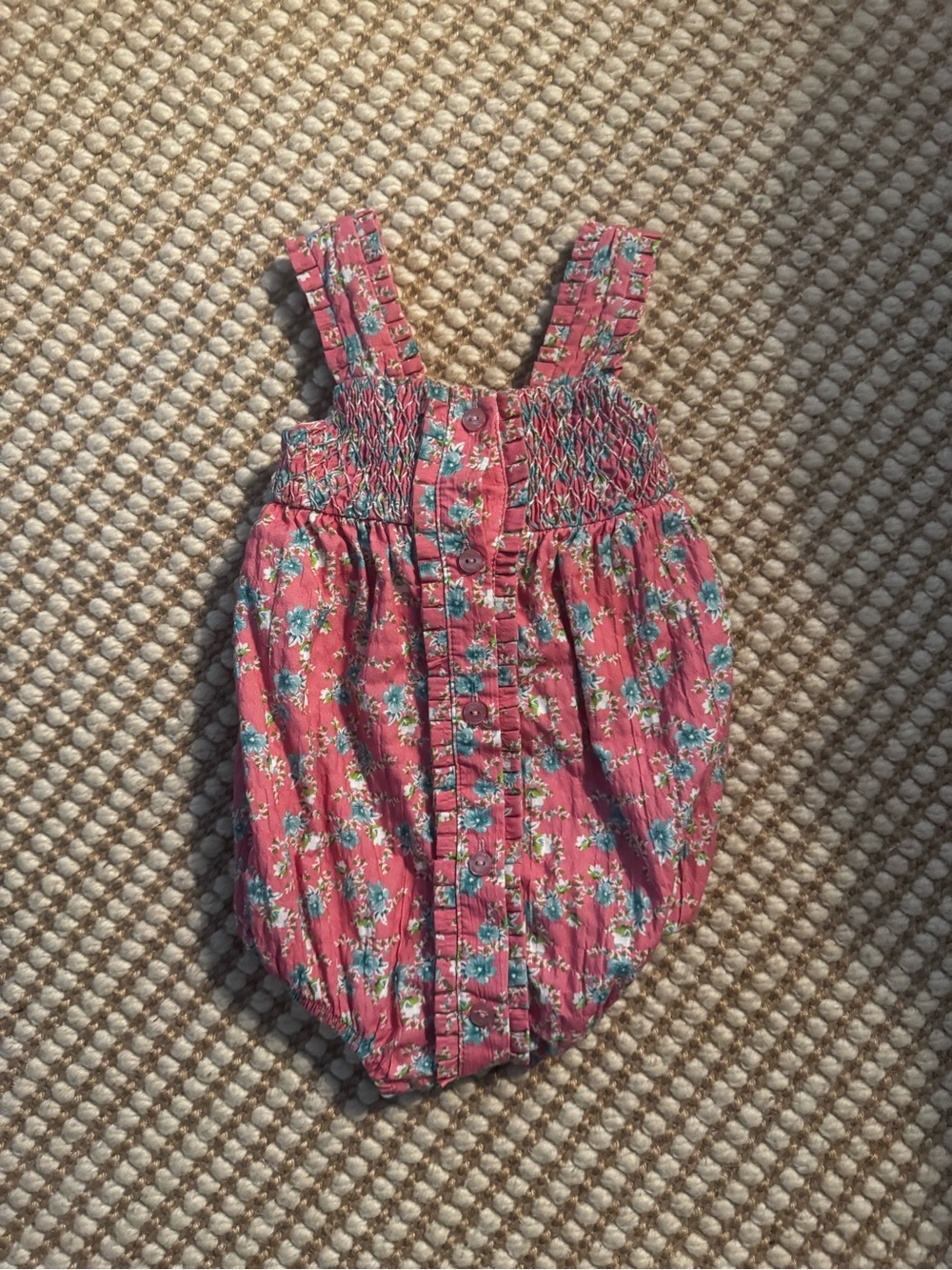 Dondolo Baby Pink Floral Smocked Bubble Romper